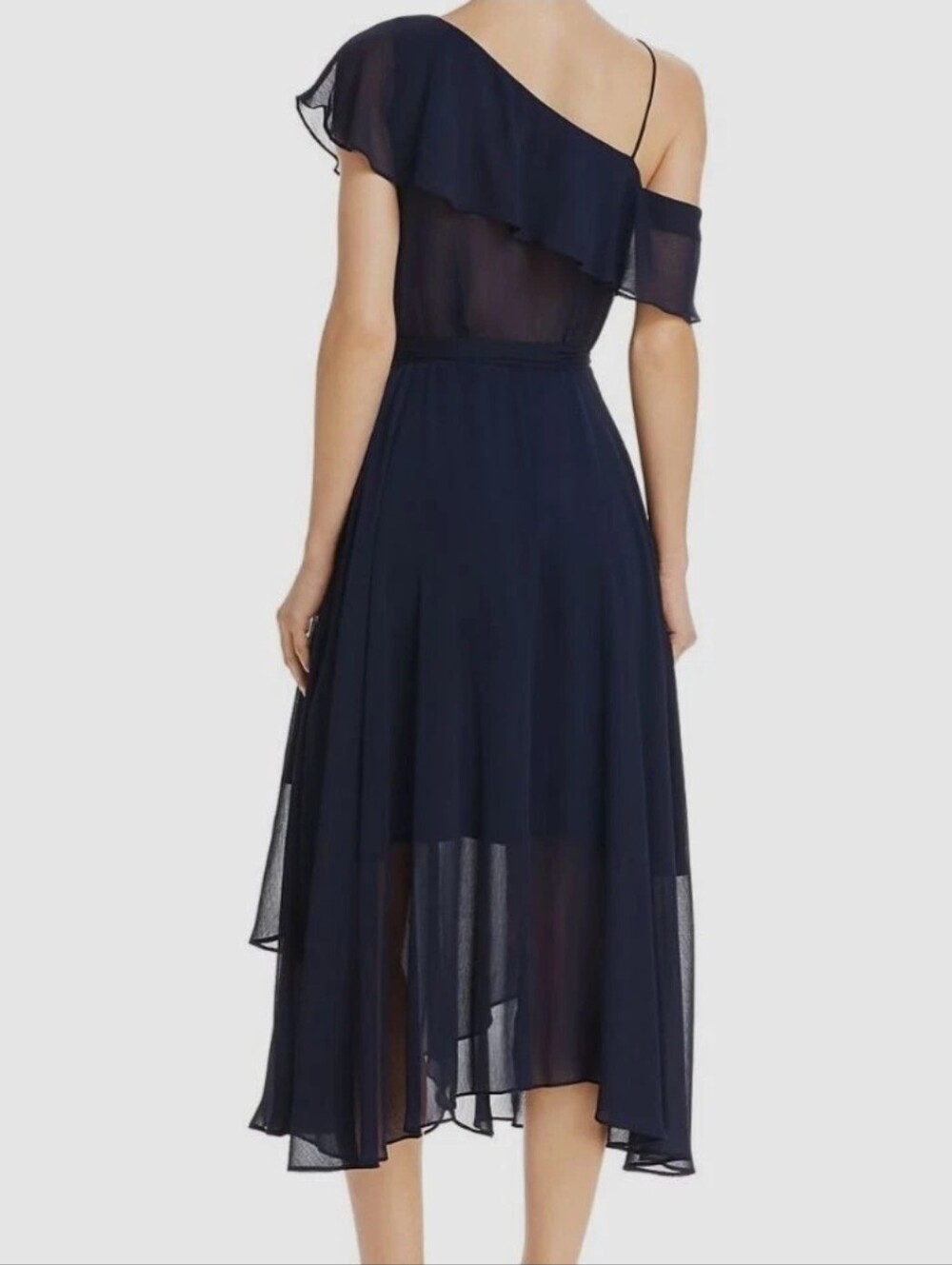 WAYF Women's V-neck Wrap Midi Cocktail Flutter Chiffon Dress Navy Blue Size S - Picture 2 of 8